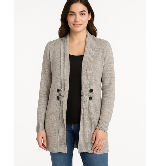 Women’s AB Studio Beige/ Gray Open Front Button Accents Cardigan Sweater SZ S - Picture 1 of 8